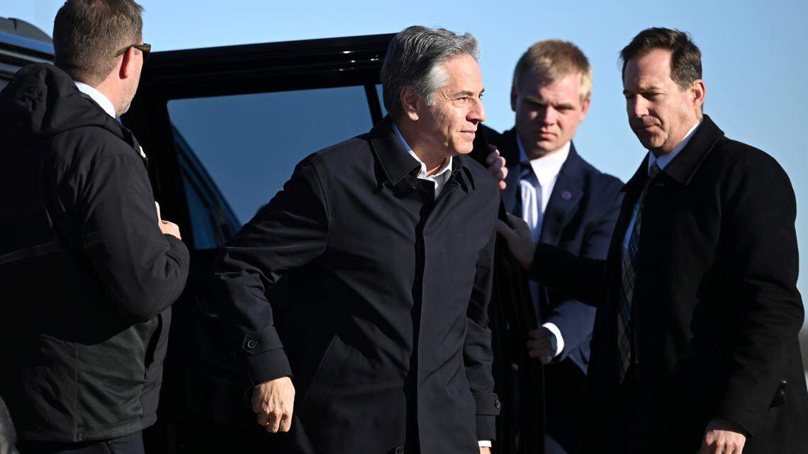 Secretary of State Antony Blinken arrives to board a plane, Monday, March 11, 2024, at Andrews Air Force Base en route to Kingston, Jamaica, for emergency talks with Caribbean leaders on Haiti’s crisis.