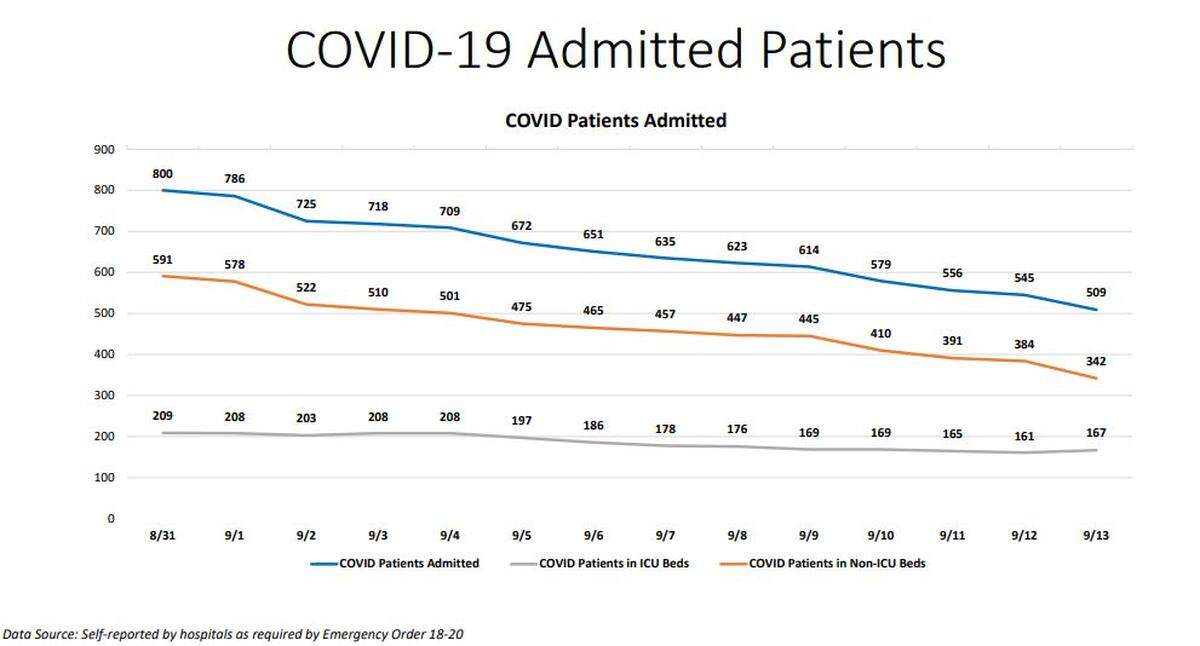Miami-Dade New Normal Dashboard hospitalization chart for Sunday