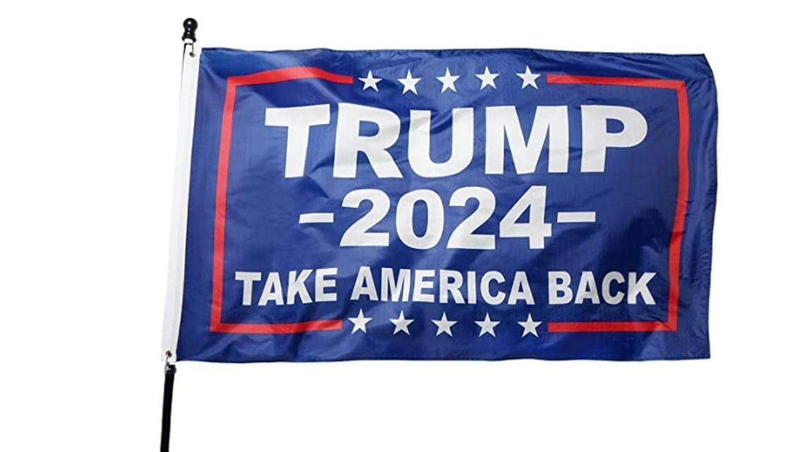 Drivers who went to a website listed on a flier handed out by Miami Beach police during traffic stops found Trump 2024 merchandise, such as this flag.