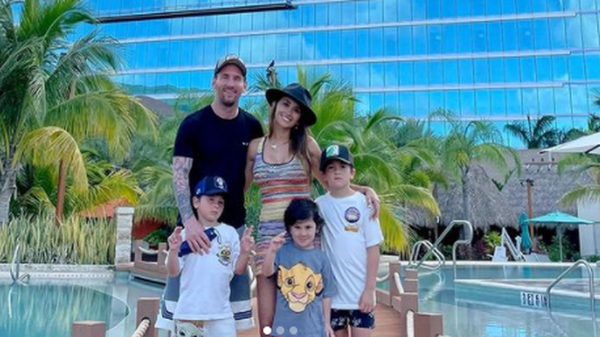 Lionel Messi with wife Antonella Roccuzzo and kids at the Hotel Seminole Hard Rock in Hollywood, Florida.