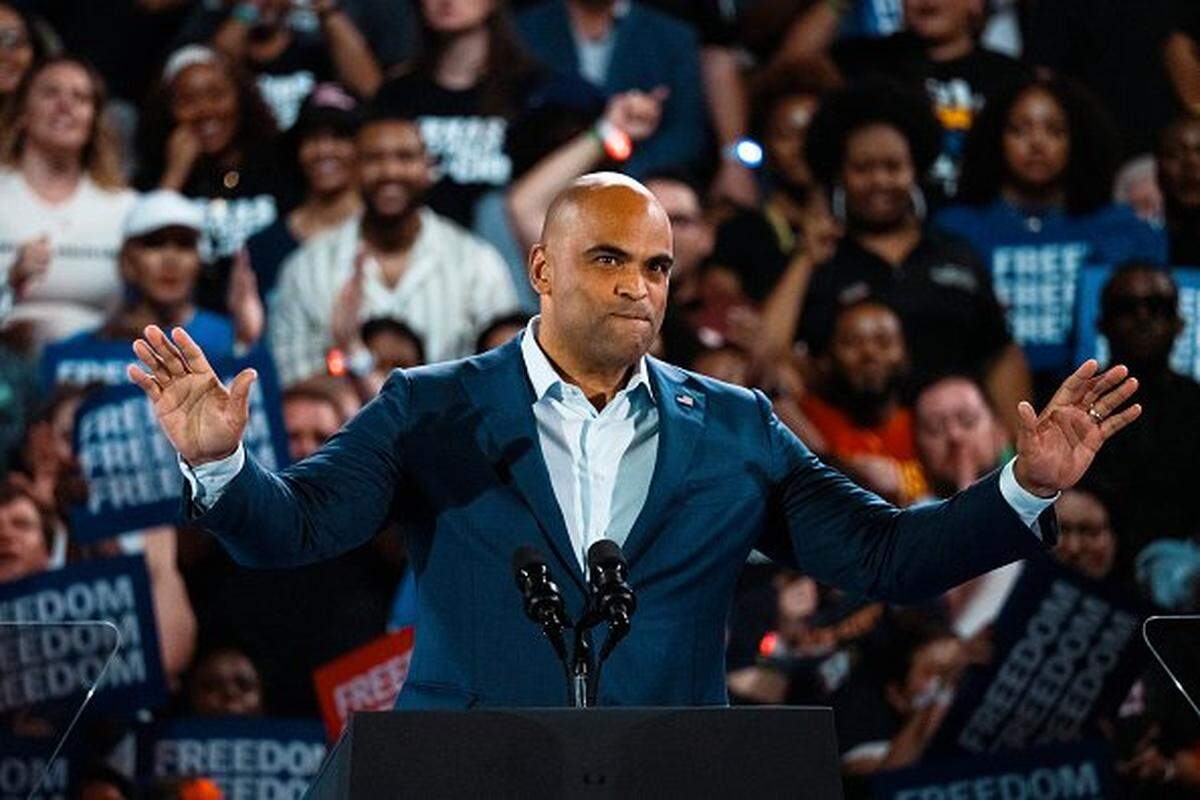 HOUSTON, TEXAS - OCTOBER 25: Democratic U.S. Senate candidate, U.S. Rep. Colin Allred (D-TX) speaks at a campaign rally for Democratic presidential nominee, Vice President Kamala Harris, on October 25, 2024 in Houston, Texas. Harris is campaigning in Texas holding a rally supporting reproductive rights with recording artists BeyoncÃ© and Willie Nelson. (Photo by Jordan Vonderhaar/Getty Images)