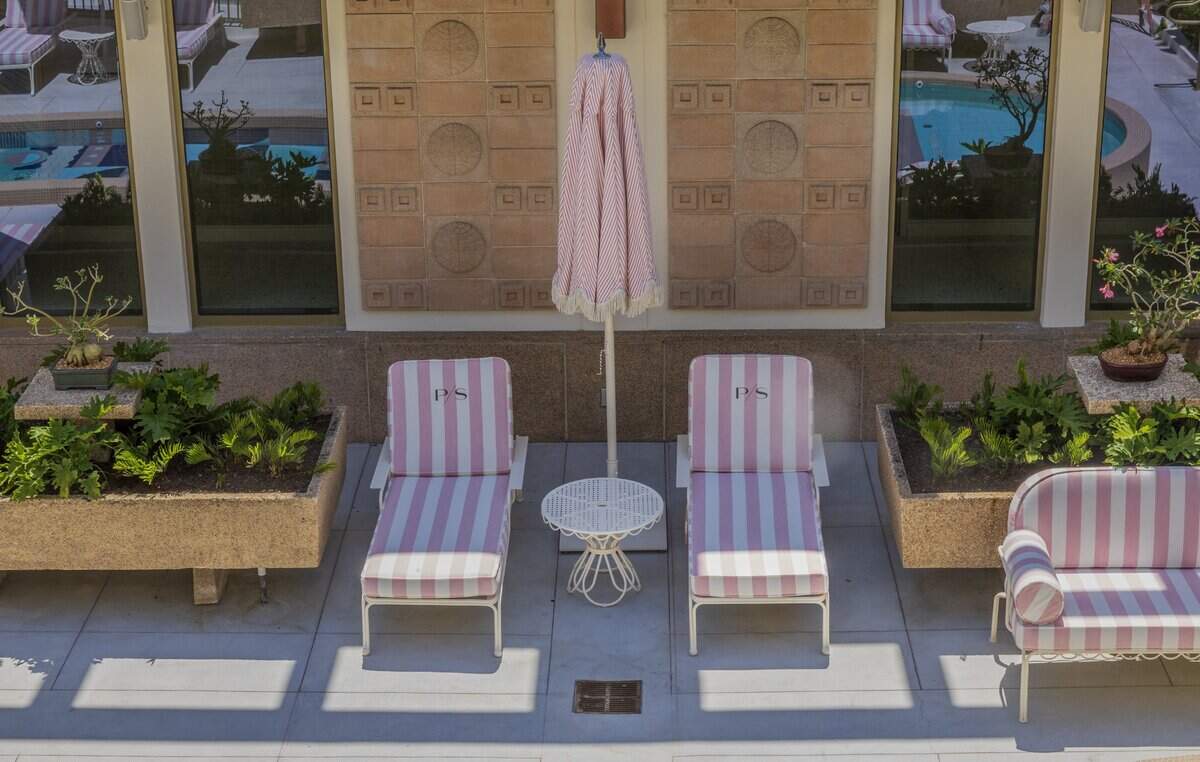 View of the central courtyard at the PS MIA, a luxury private terminal at Miami International Airport that allows commercial flight passengers to bypass the main airport crowds. Located at the historic former Pan American Airways headquarters (4900 NW 36th St), offers private TSA screening, Customs clearance, chef-prepared meals, spa services, and airfield transfers in a BMW, on Friday June 12, 2026.