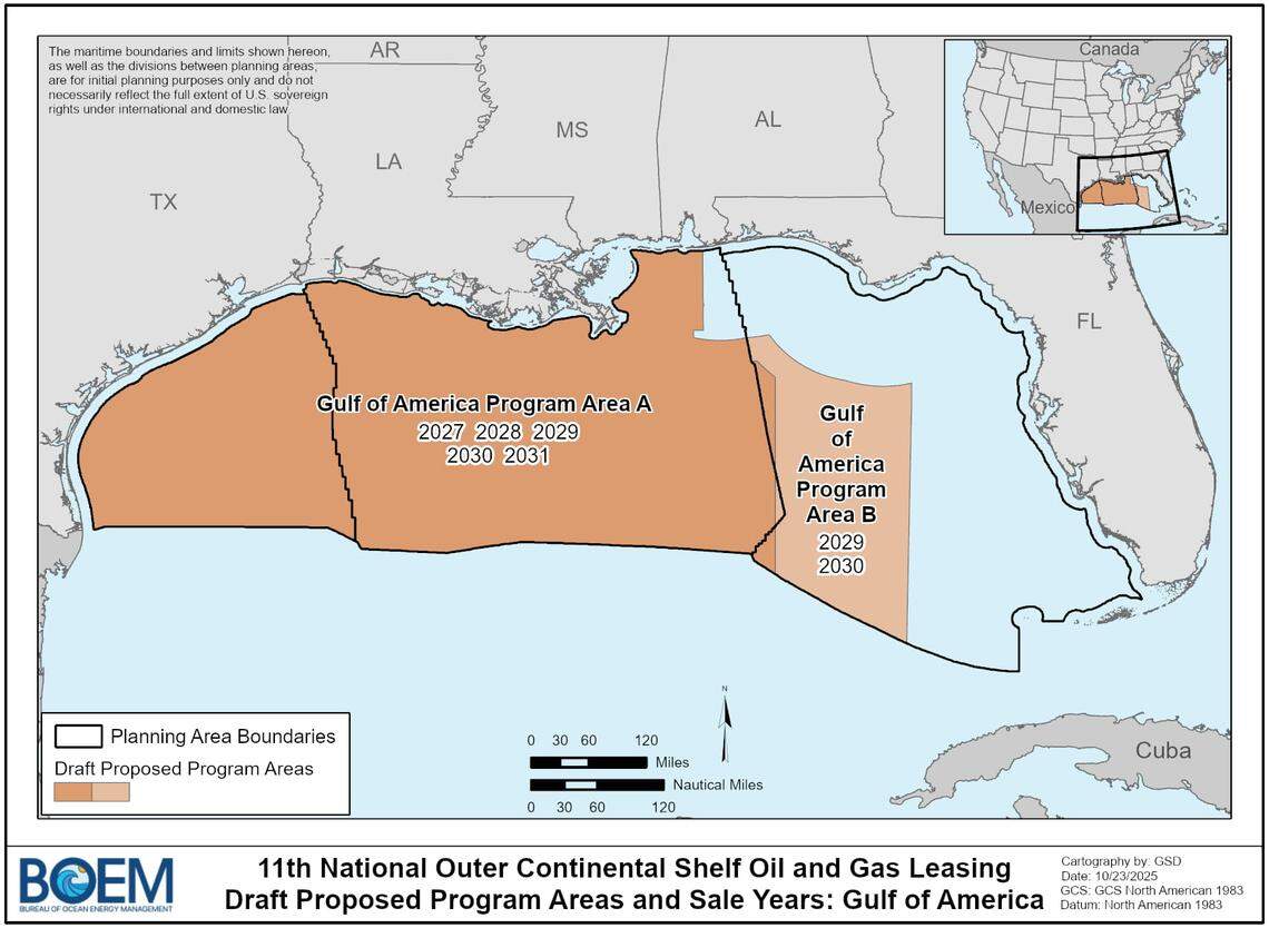 The Trump administration has proposed opening up the eastern Gulf of Mexico to new oil and gas leases in 2029.