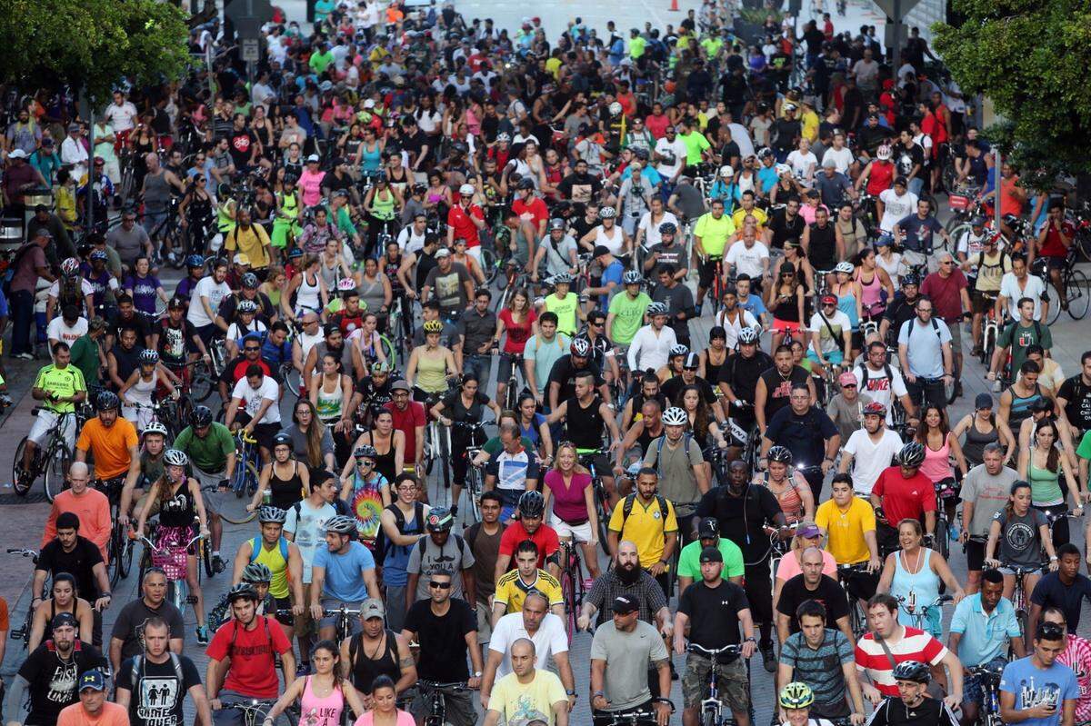 A Critical Mass ide in downtown Miami.