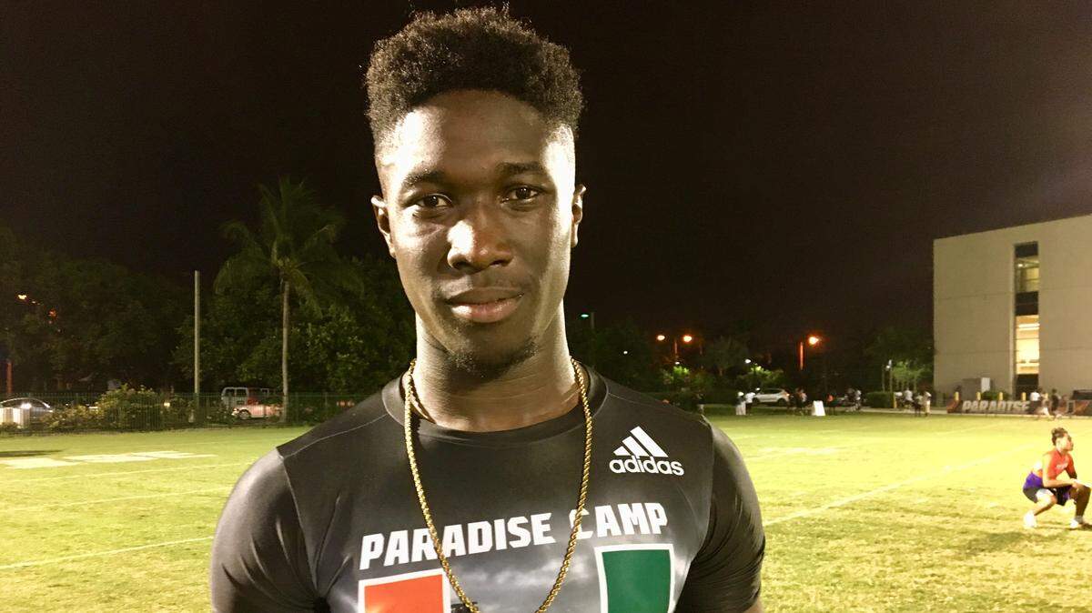 Mark-Antony Richards, the younger brother of Miami Hurricanes star receiver Ahmmon Richards, is shown at Paradise Camp on Saturday, July 28, 2018. Mark-Antony is a four-star “athlete” recruit and is contemplating Miami among other schools for 2019.