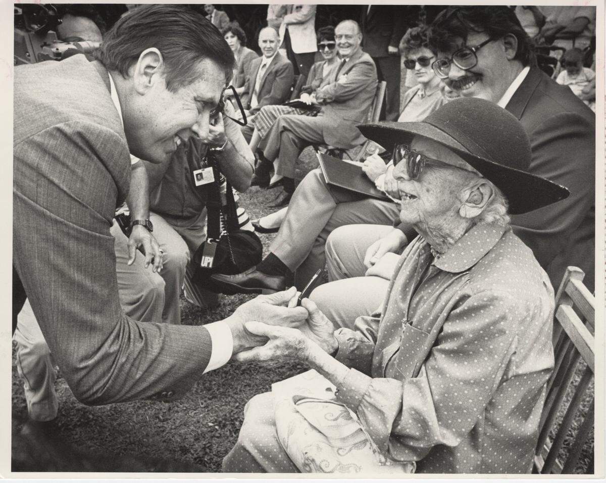1/21/1988: Florida Gov. Bob Martinez signed an executive order protecting the Everglades and handed the pen to the champion of the Everglades, Marjory Stoneman Douglas, at a ceremony at Fairchild Tropical Gardens.