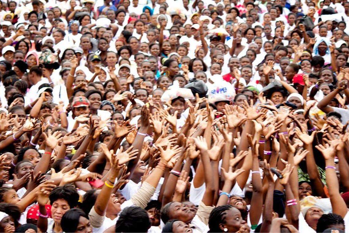 Photo taken during two-year anniversary celebration of the social protection program for Haitian mothers called Ti Manman Cheri. A Haitian government audit said 11,000 bracelets costing $21,878 were ordered in 2014 on the program’s behalf.