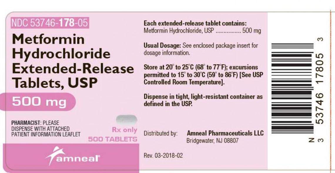 The label for one of the Amneal Metformin 500 mg lots recalled on May 29