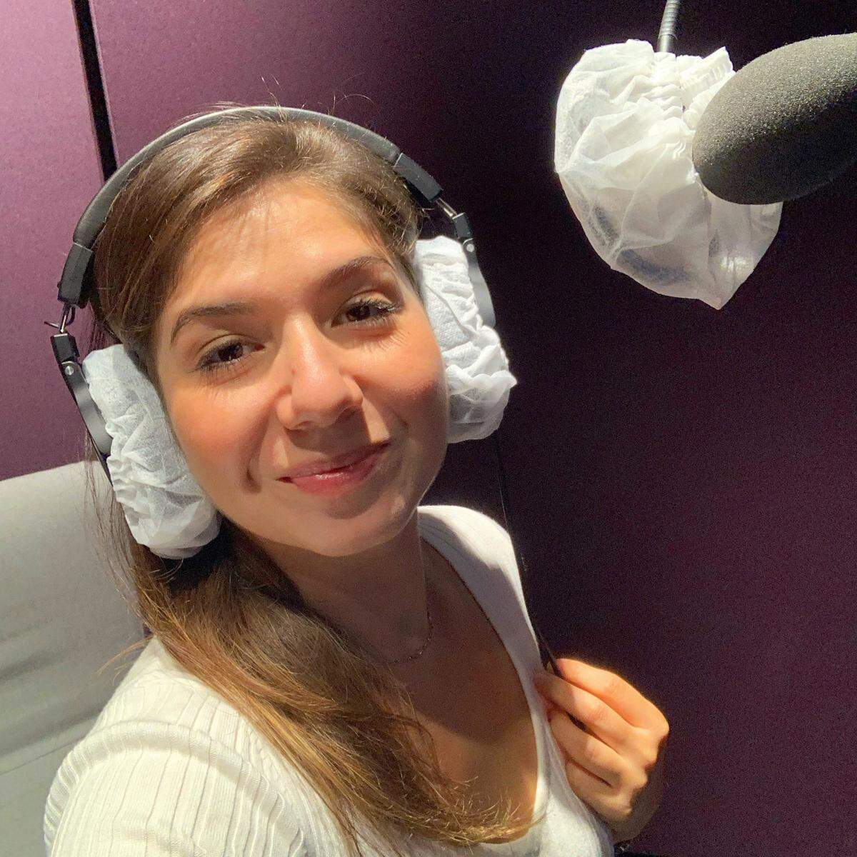 Actress Laura Di Lorenzo recording the voice of Selena for the Netflix show, ‘Selena: The Series.’