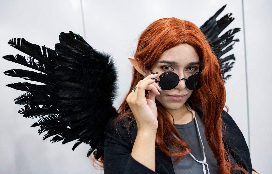 Gaby Delgado, 20, cosplays as Crowley from Good Omens during Florida Supercon 2024 at the Miami Beach Convention Center on Saturday, July 13, 2024, in Miami Beach, Fla.