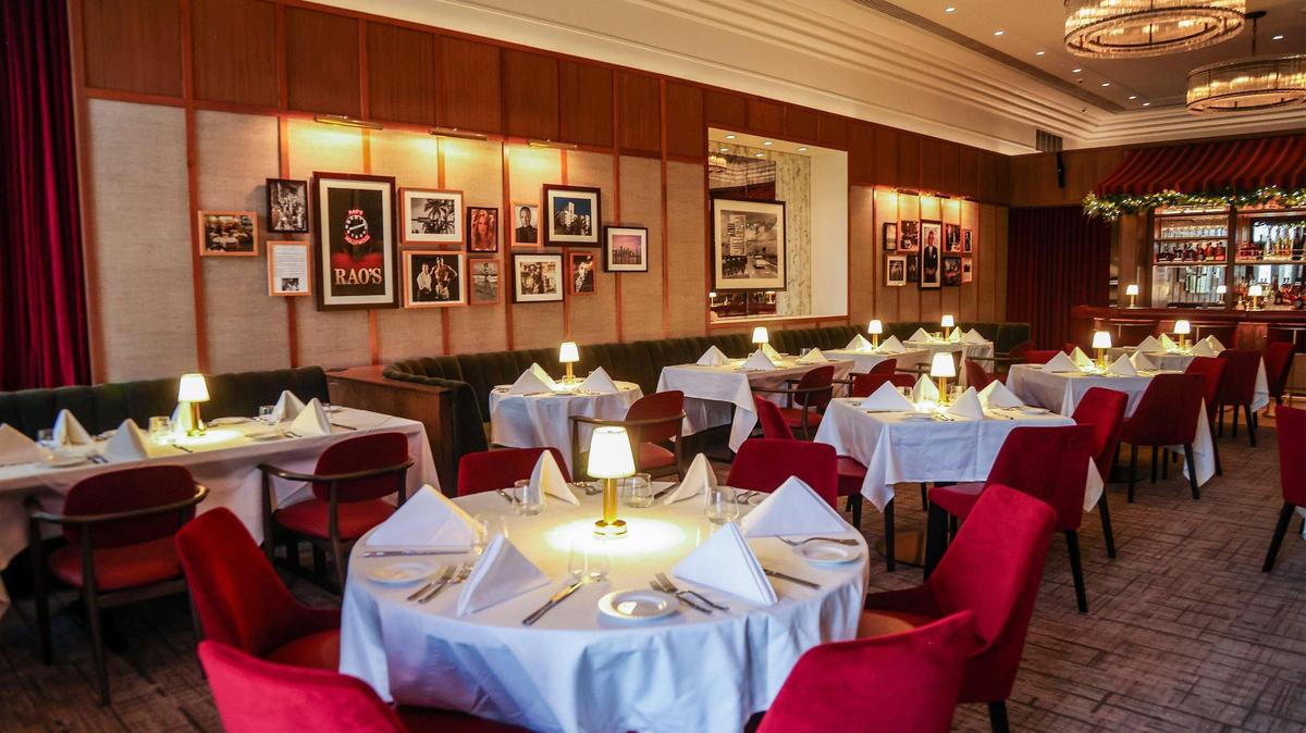 The main dining room at Rao’s Italian restaurant at the Loews Miami Beach Hotel.
