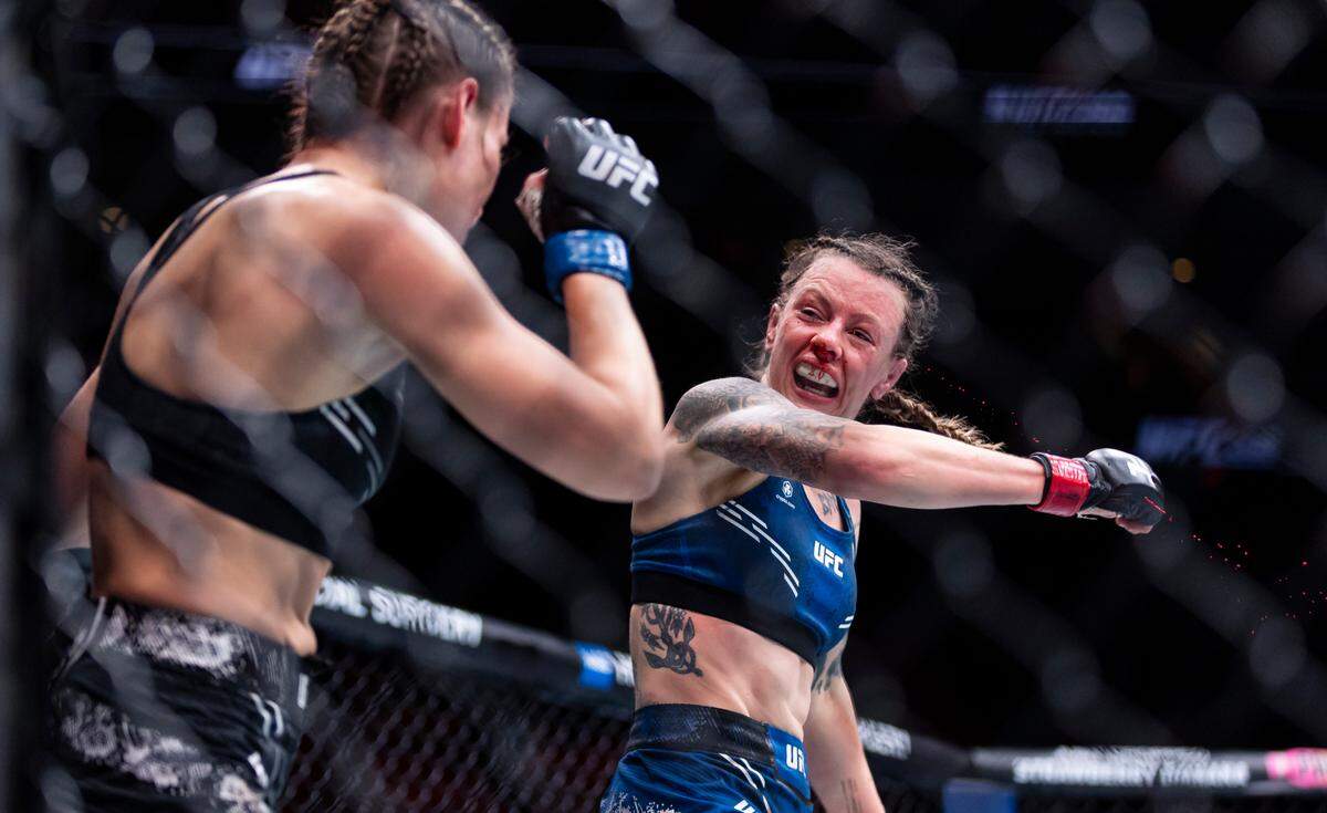 Joanne Wood of Scottland fights against Maryna Moroz of Ukraine during their Women’s Flyweight title match during the UFC 299 event at the Kaseya Center on Saturday, March 9, 2024, in downtown Miami, Fla.