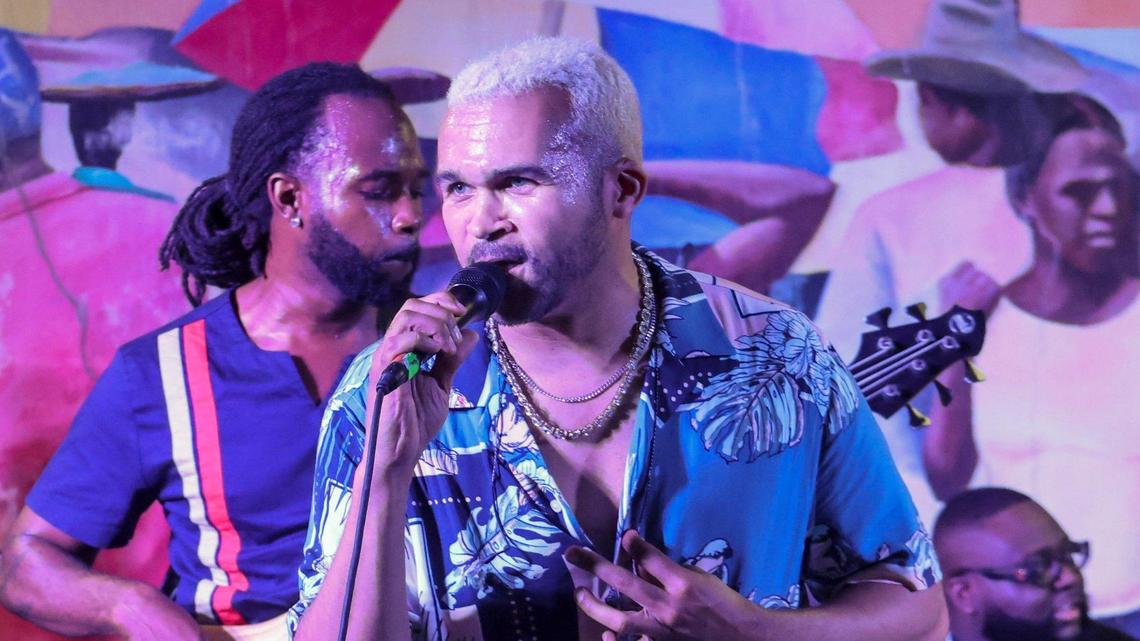 Haitian konpa star Richard Cave performs with his band KAI on Friday, June 20, 2025, at “Sounds of Little Haiti” in Miami, Florida.