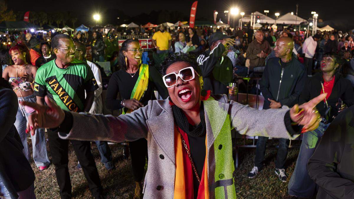 Dona-Lee Raymond dances during the Reggae Genealogy music festival at Volunteer Park on Saturday, Feb. 7, 2026, in Plantation, Fla.
