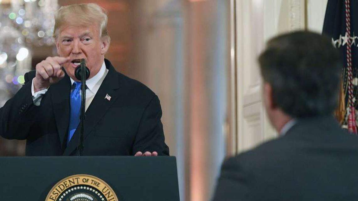 President Trump points at CNN reporter Jim Acosta during a post-election press conference.