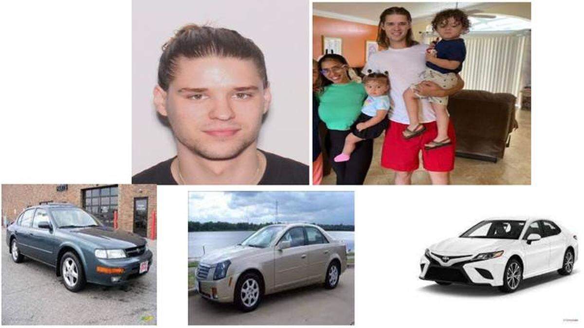 Laurence Rodriguez, Winter Soriano and cars similar to the one they might be driving: a 1998 Nissan Maxima, 2005 gold Cadillac, a Toyota Camry