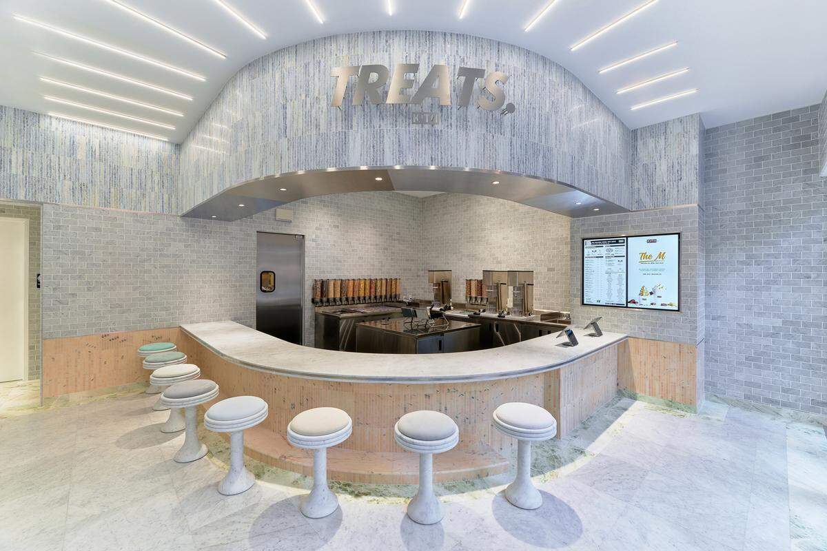 Kith’s first standalone Treats, an upscale cereal bar with ice cream and Belgian waffles, opened across the street from the main retail store.