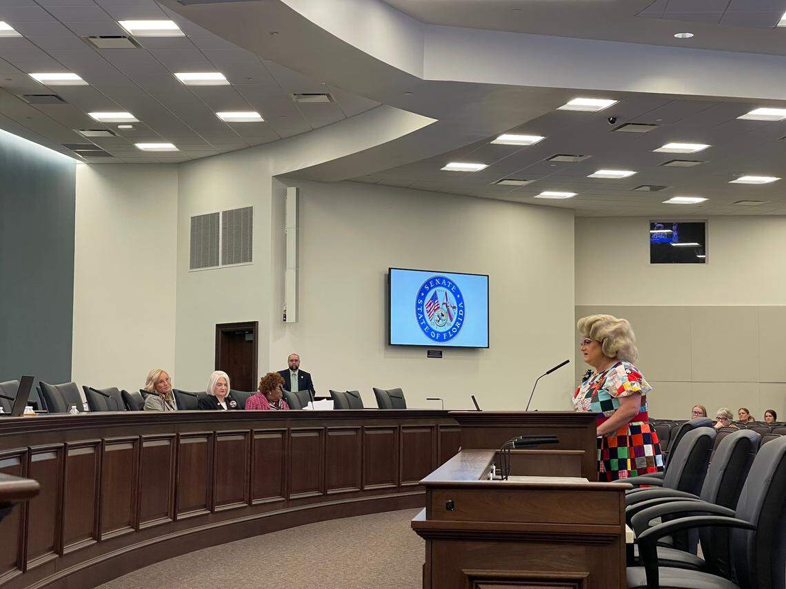 Momma Ashley Rose, the founder of Rose Dynasty Foundation, speaks against Senate Bill 1438, that would impose further restrictions on drag shows and make it easier for the state to go after shows in cases where children are present. The bill was heard by the Senate Judiciary Committee on Tuesday, March 21, 2023, at the Capitol in Tallahassee.