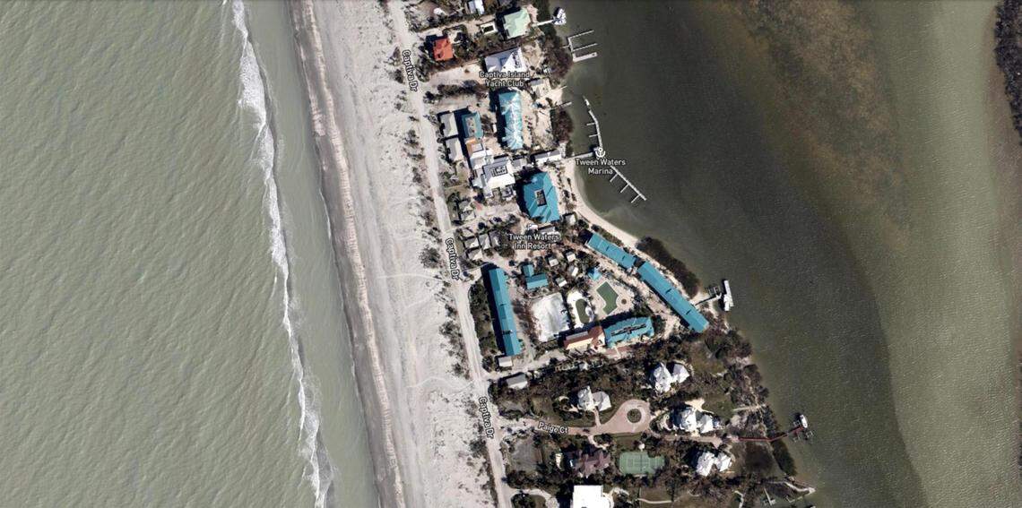 This image of ‘Tween Waters Island Resort and Captiva Yacht Club in Captiva, Florida, was taken Sept. 29, 2022. The image is from NOAA’s Emergency Response Imagery website and shows the damage from Hurricane Ian.