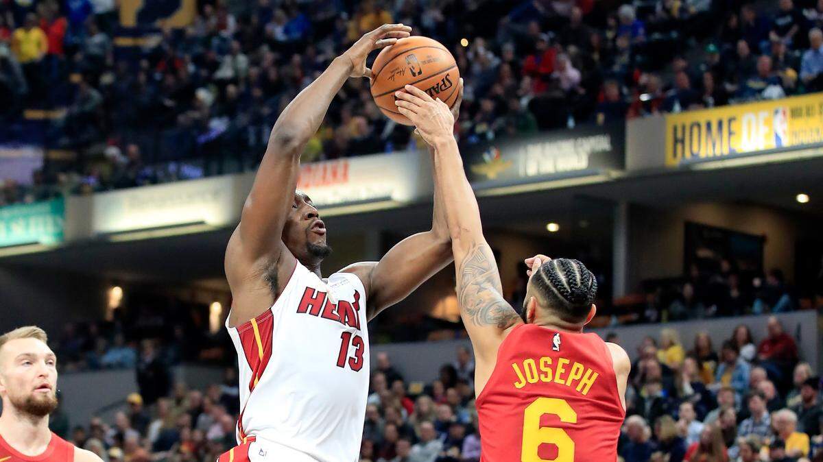 Miami Heat’s Bam Adebayo (13) shoots the ball against the Indiana Pacers at Bankers Life Fieldhouse on Nov. 16, 2018 in Indianapolis.