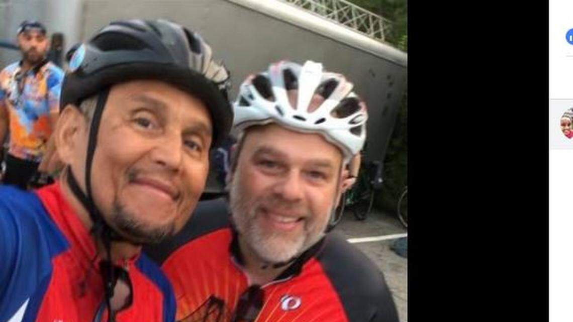 Carlos Rodriguez, left, with one of his cycling friends in a Facebook photo from September.
