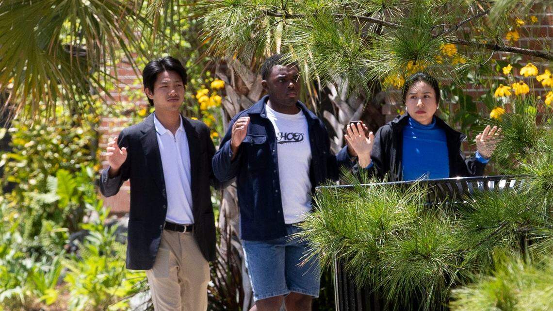 Students are escorted out of the FSU Student Union after a mass shooting occurred Thursday, April 17, 2025.