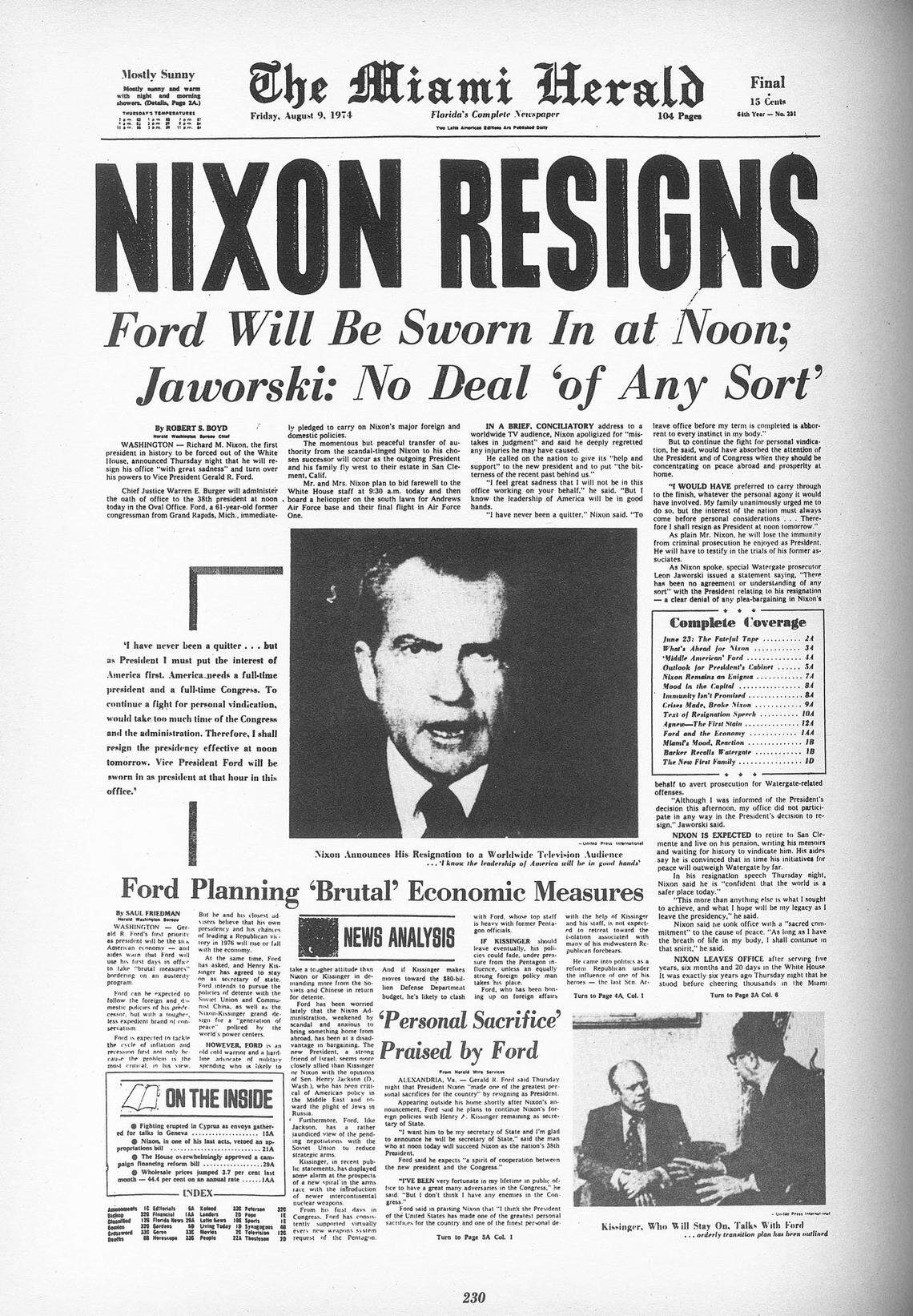Front page of Aug. 9, 1974.