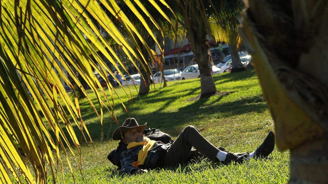 Jose Montesino takes a nap in Lummus Park in South Beach on Jan. 10, 2019.