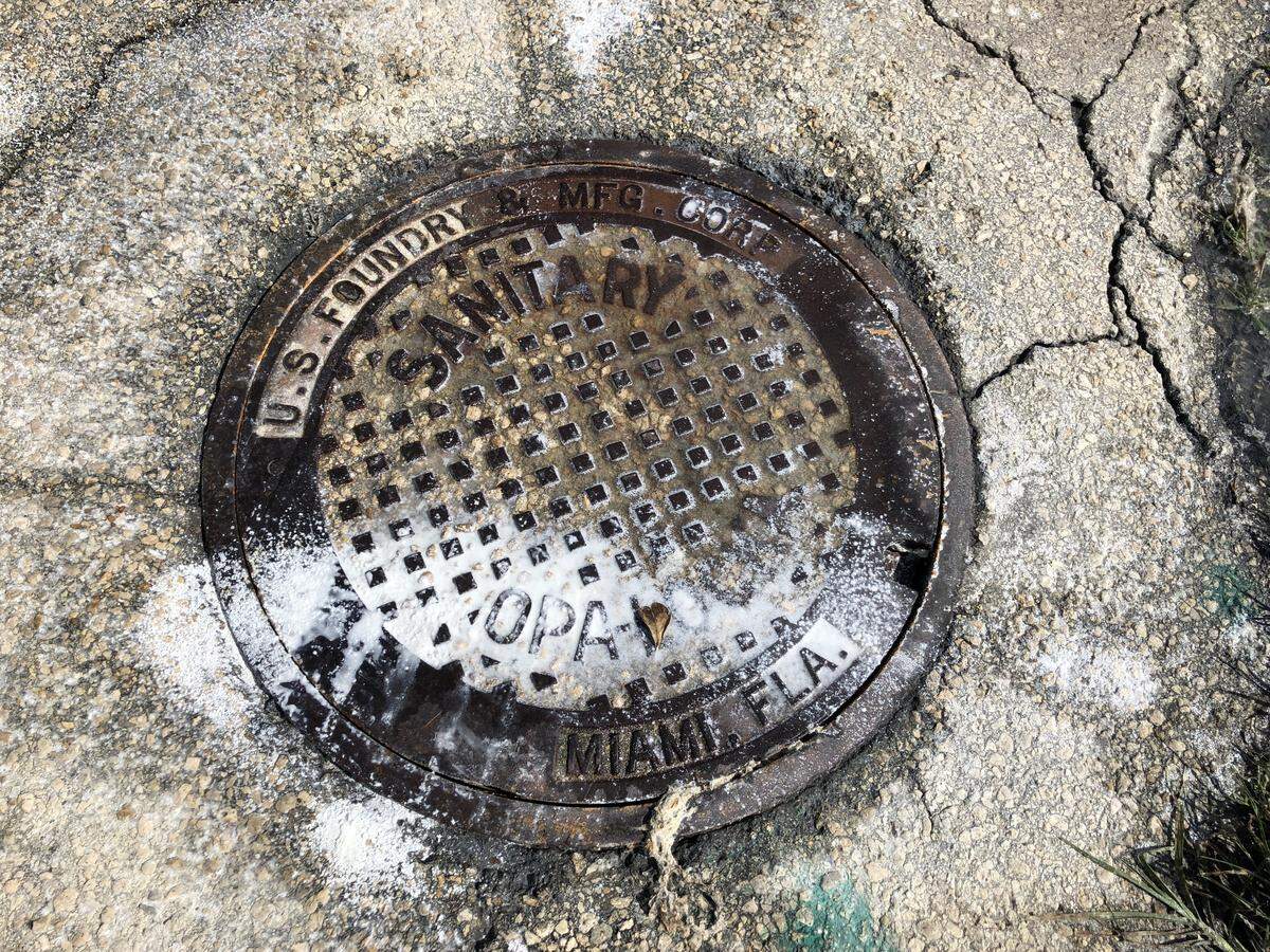City officials sprinkled powdered chlorine disinfectant on the manhole that overflowed Oct. 11 on the corner of Superior Street and 24th Avenue.