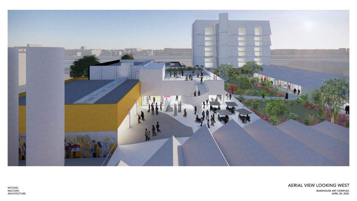 A rendering of the redeveloped Bakehouse Art Complex, which will include greenspace and affordable housing for artists.