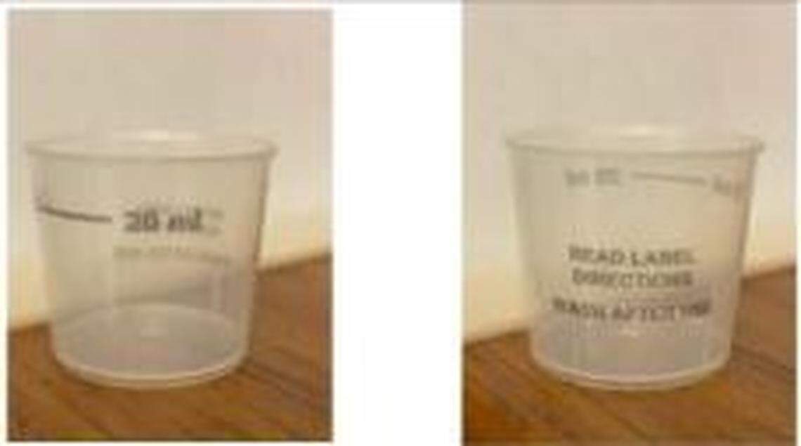 The erroneously marked dosing cups