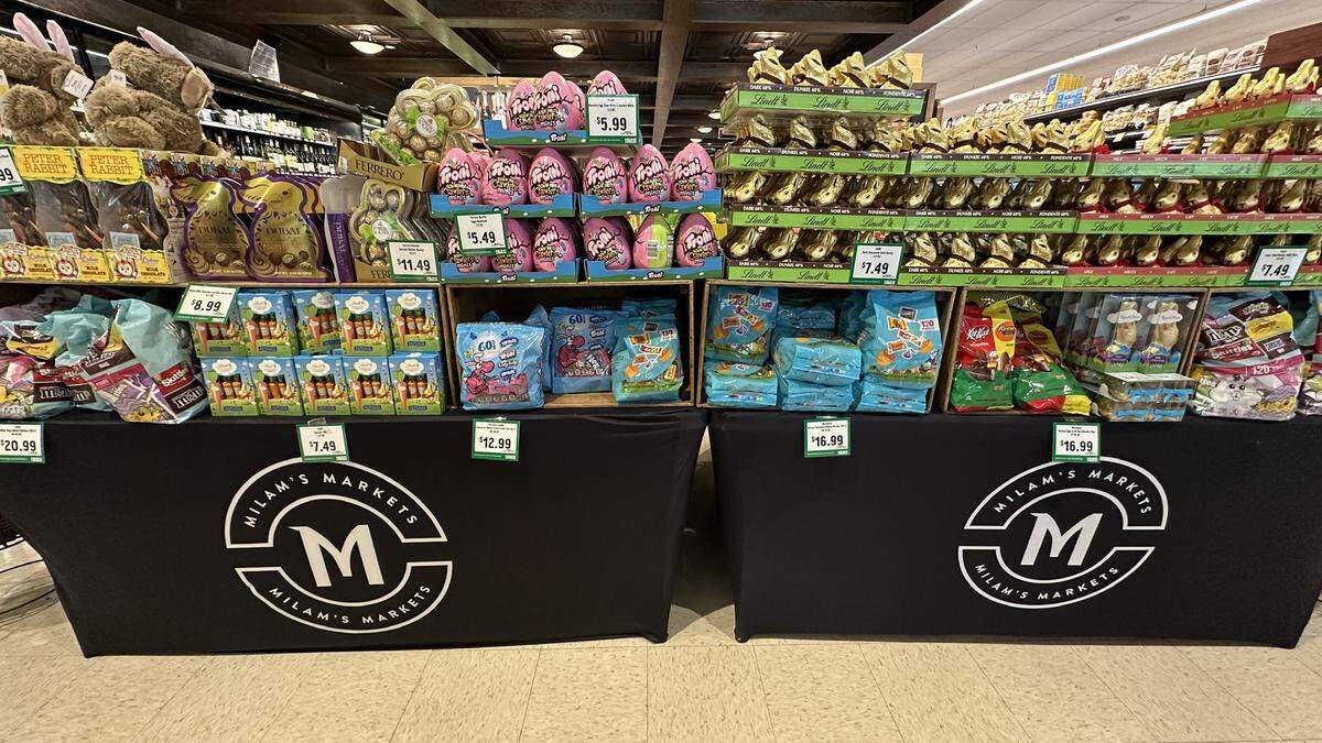 Milam’s Market at 11701 South Dixie Hwy. in Pinecrest has its Easter display up well ahead of the April 6, 2026, holiday. Milam’s markets around South Florida will be open on Easter.