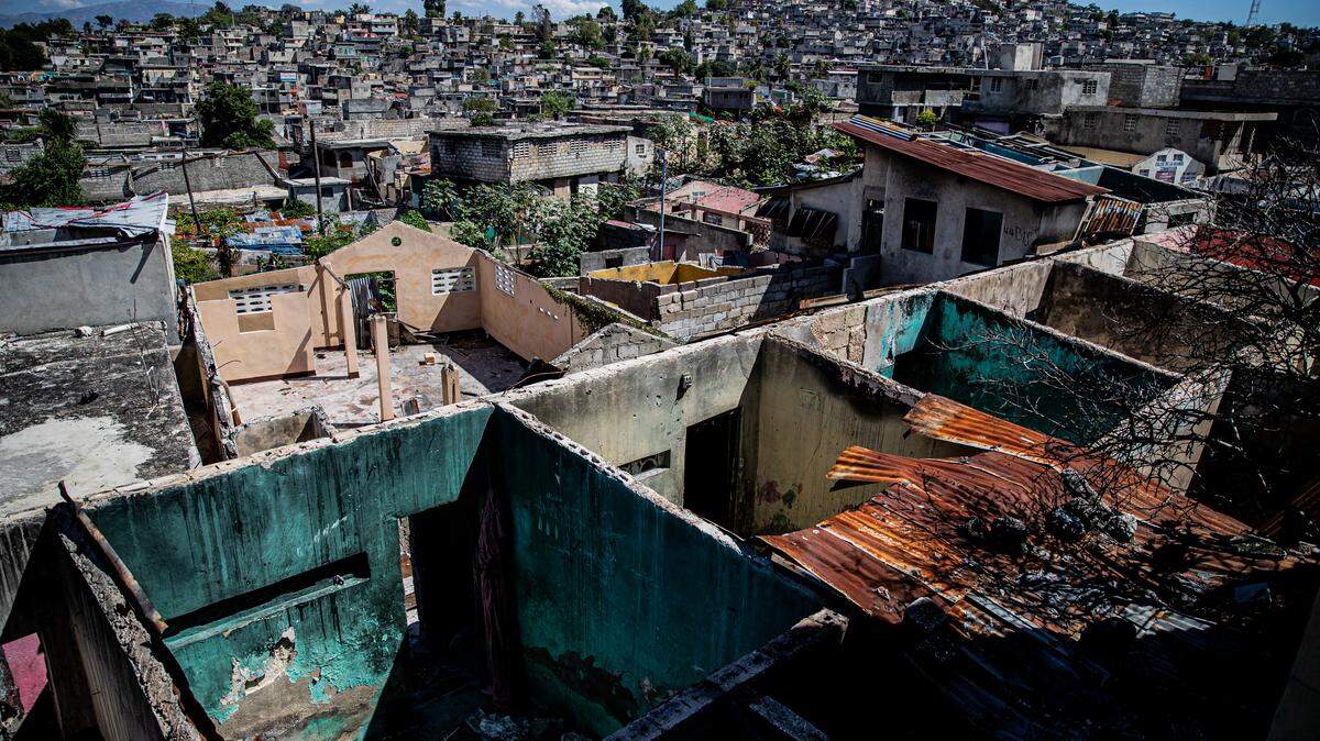 Aerial view of houses destroyed by armed gangs in 2024 in the Solino neighborhood of Port-au-Prince, Haiti, on March 3, 2026. 
