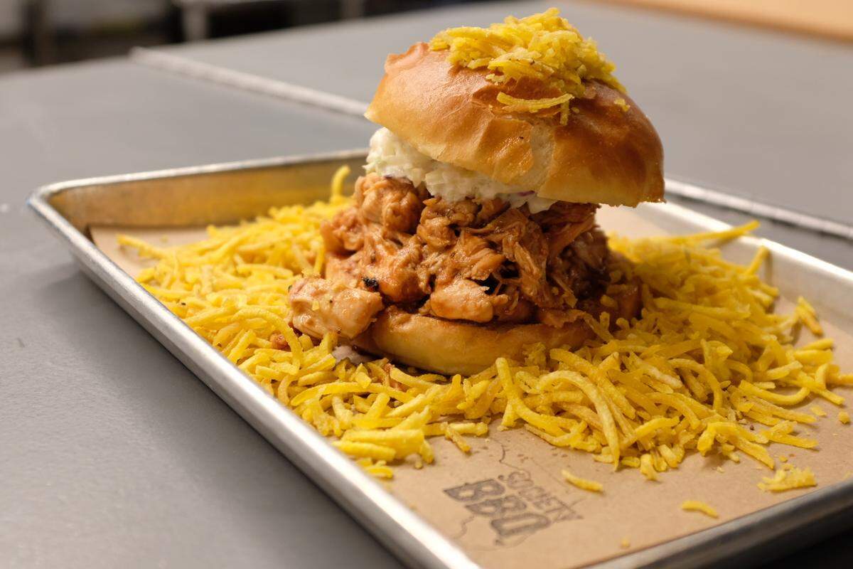 Chopped chicken sandwich at Society BBQ
