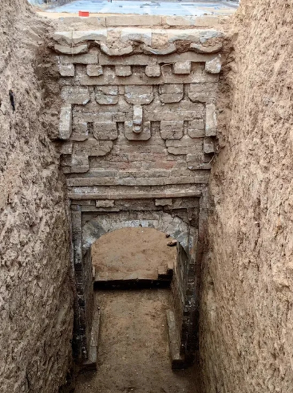 The entryway of the tomb had stones built to mimic a wooden structure, using multiple stone shapes, officials said.