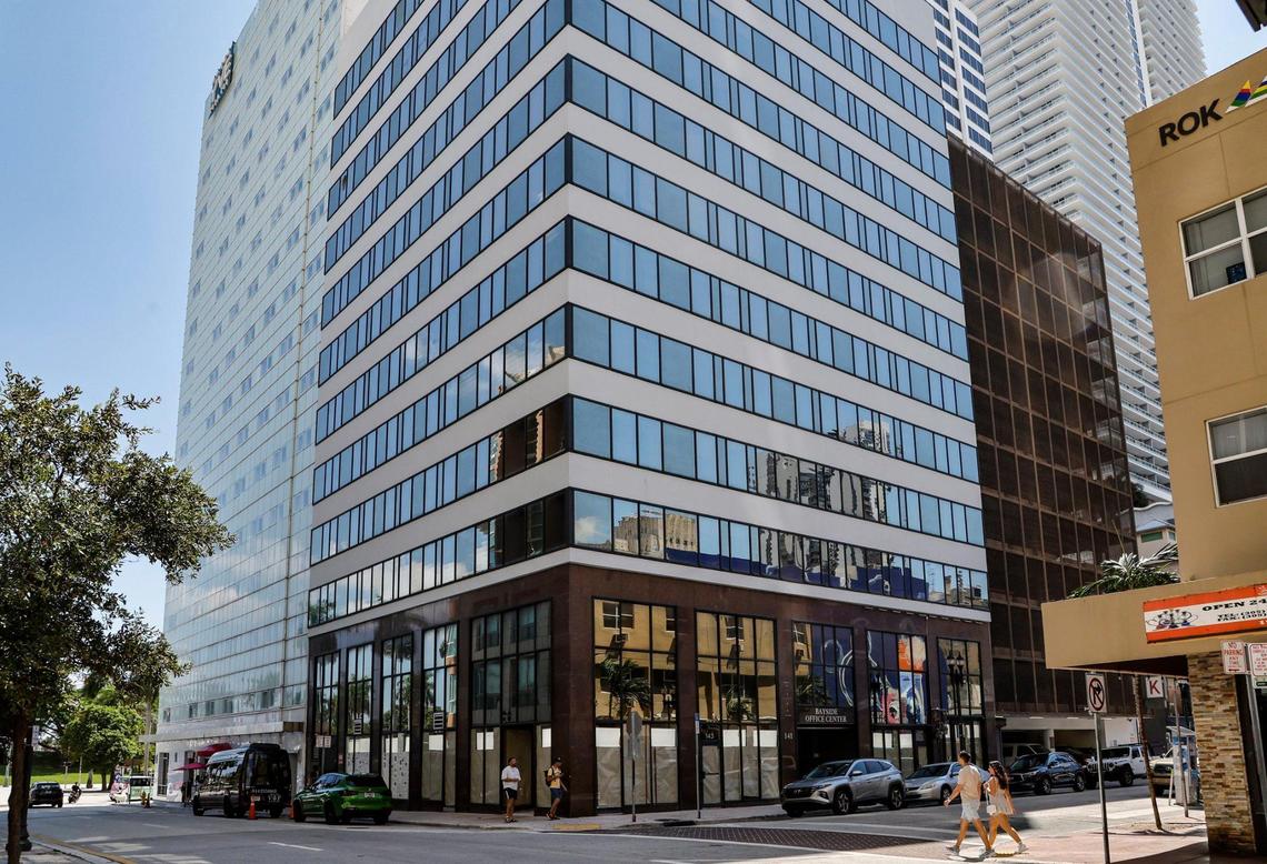 The Biscayne Office Center at 141 NE Third Avenue in Miami, Florida as seen on Tuesday, Sept. 19, 2023. A developer plans to demolish the 1920s-era buildings including the YVE Hotel at 146 Biscayne Blvd. These are the last two standing buildings along Biscayne Blvd. dating to the 1920s real estate boom.