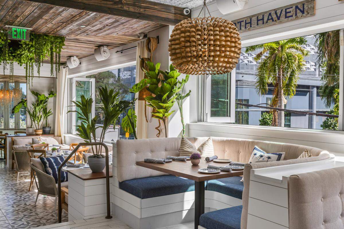 The nautically-themed interior of The Hampton Social in Brickell.