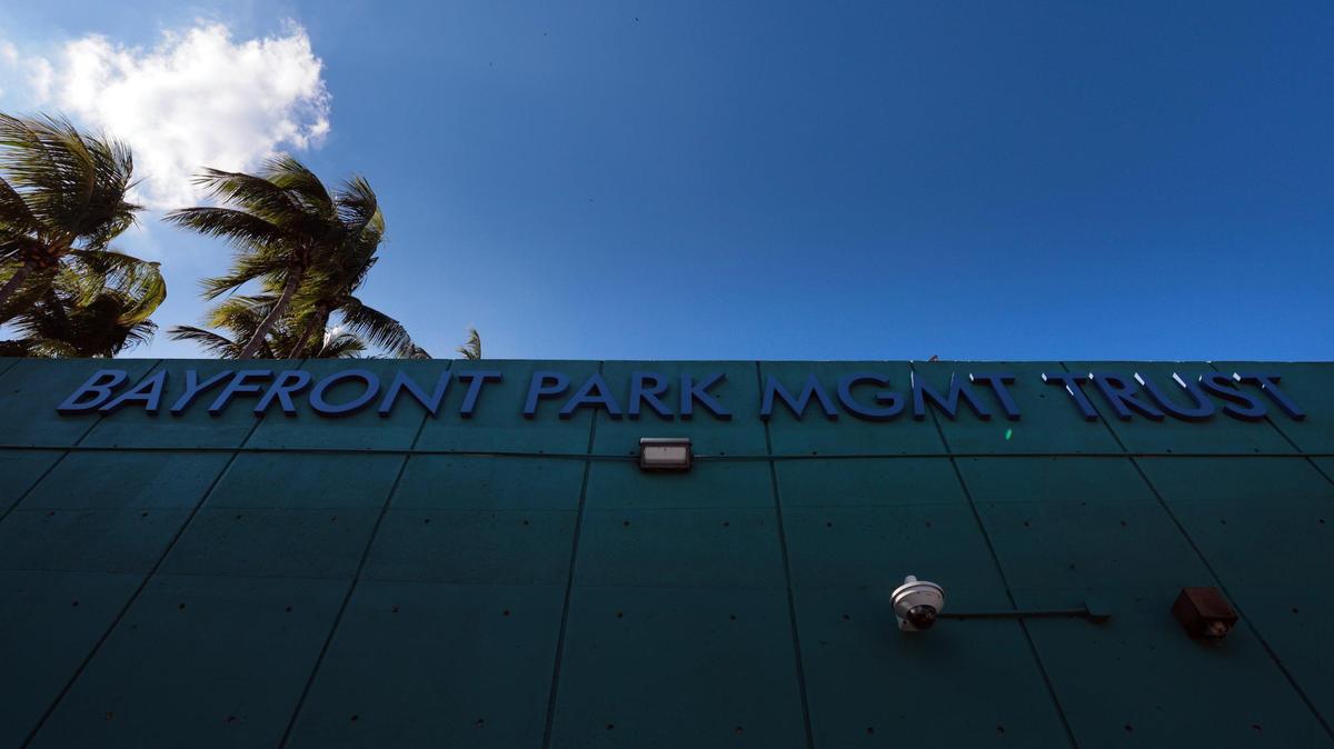 A view of the main entrance to the Bayfront Park Management Trust office building at 301 N. Biscayne Blvd. in downtown Miami on Friday, Dec. 20, 2024.