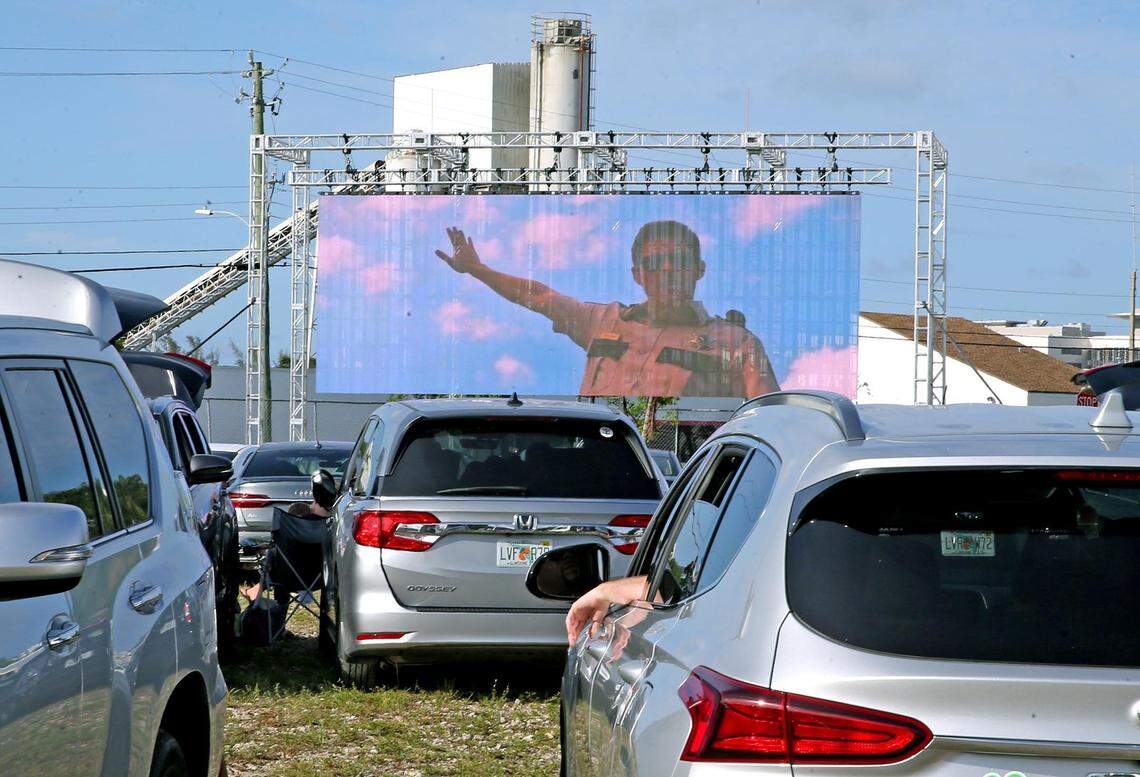 The movie “Sonic” at a drive-in movie during the height of COVID at Dezerland Park Miami, May 22, 2020.