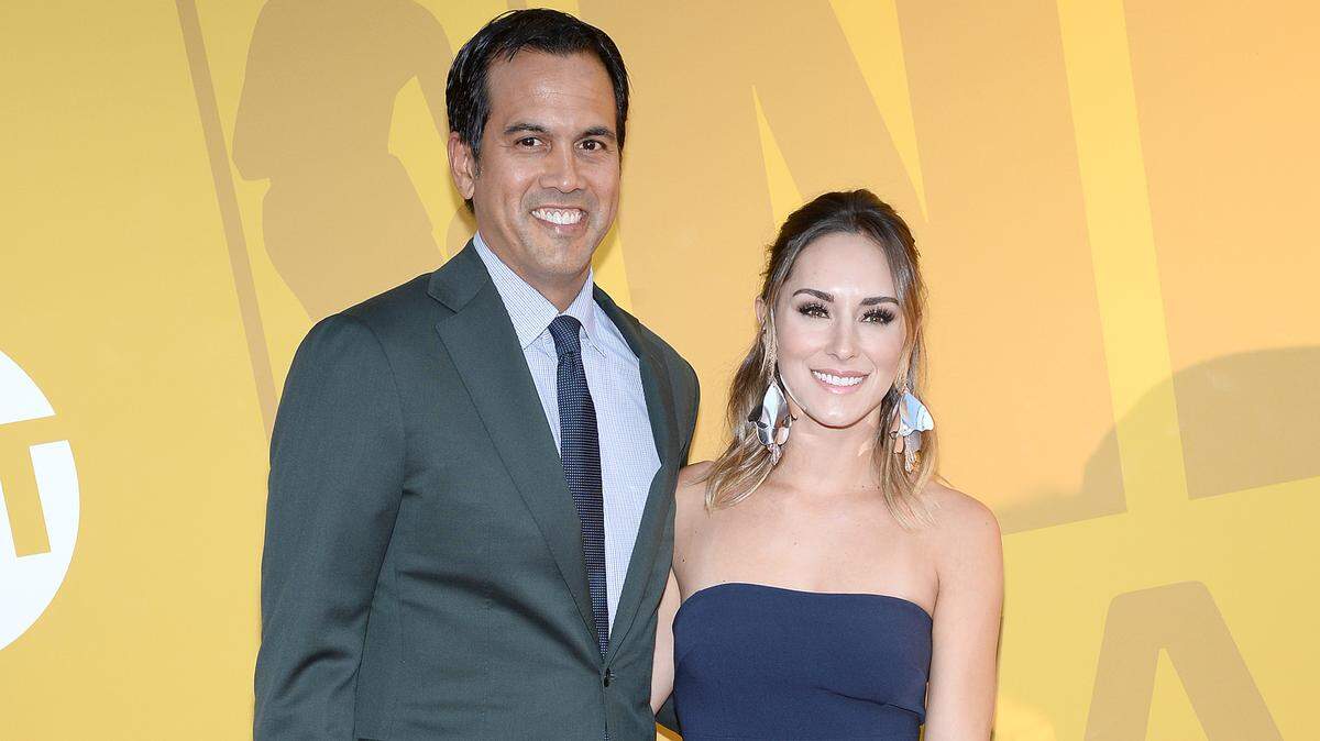 (L-R) Miami Heat coach Erik Spoelstra and Nikki Sapp attend the 2017 NBA Awards Live on TNT at Pier 36 in New York, NY, on June 26, 2017. (Photo by Anthony Behar) *** Please Use Credit from Credit Field ***