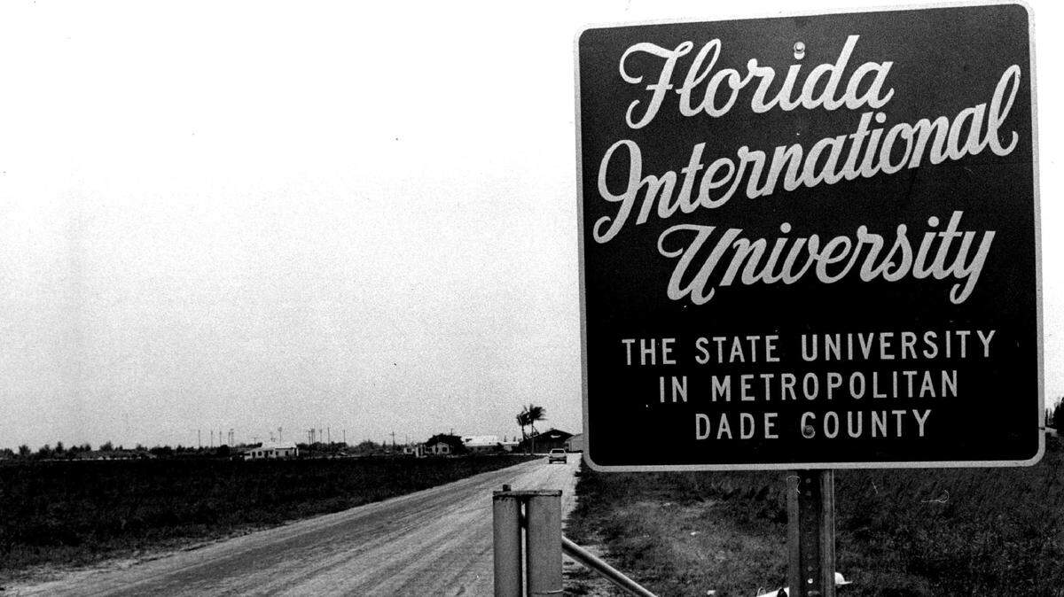 The entrance to Florida International University off Tamiami Trail in the university’s early days. The school opened in September 1972 on the site of the former Tamiami Airport off Southwest Eighth Street, between 107th and 117th avenues. It is celebrating its 50th anniversary.