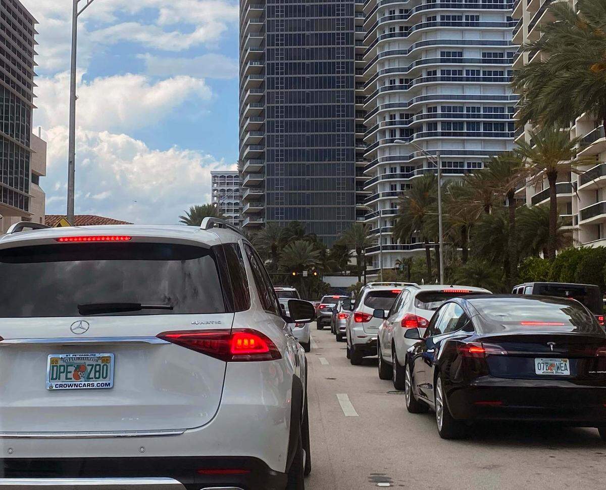 Traffic backed up heading north on Collins Avenue and 96th Street on May 14, 2022.