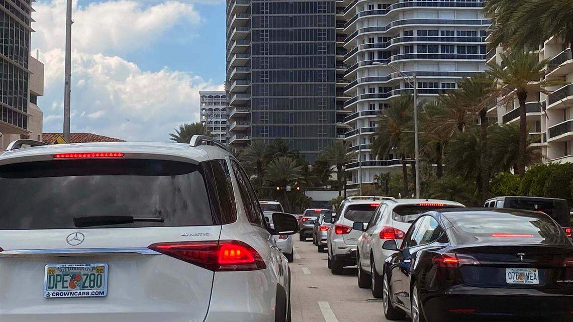 Traffic backed up heading north on Collins Avenue and 96th Street on May 14, 2022.