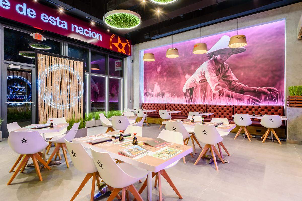 One of the dining rooms at Nacionsushi in Doral.