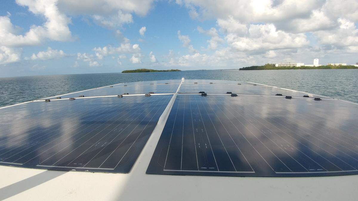 These solar panels built into the “SQUID” charter boat will soon power the all-electric boat.
