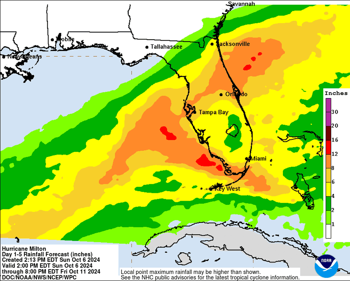 South Florida could feel up to 8 inches of rain from Hurricane Milton this week.