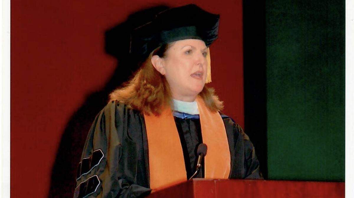 Linda Dunn Brown delivers a commencement address at the University of Miami on May 11, 2006. Her grandfather, Bowman Foster Ashe was UM’s first, and longest serving, president from 1926 to 1952.