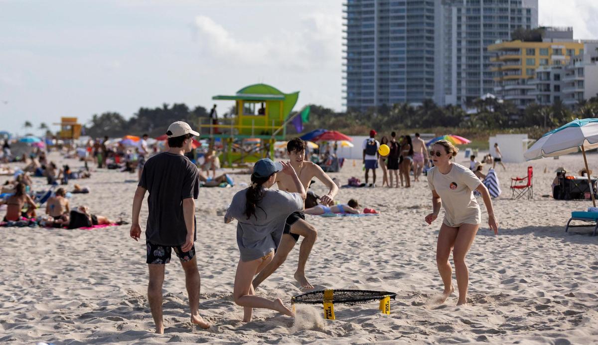 People visit South Beach during spring break on Friday, March 8, 2024, in Miami Beach, Fla.&nbsp;
