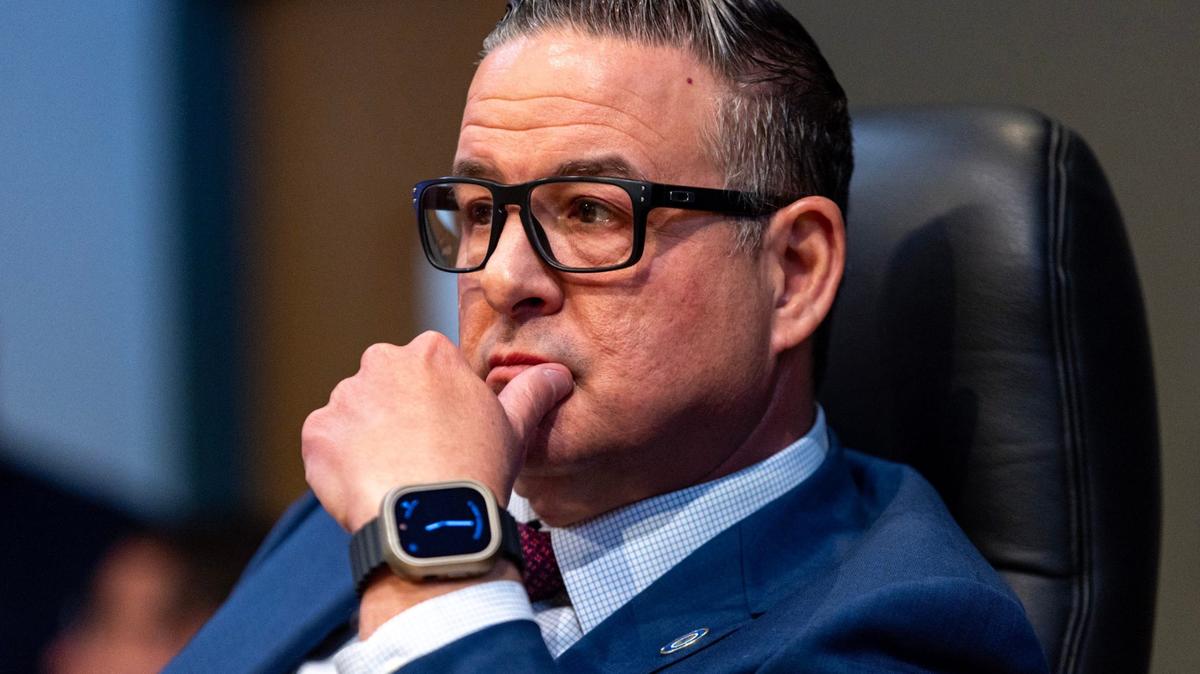 City Manager Arthur Noriega reacts during a commission meeting at Miami City Hall on Thursday, April 11, 2024.
