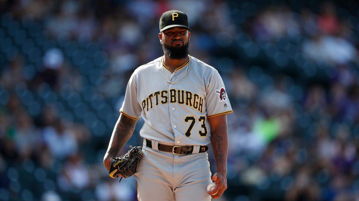Pittsburgh Pirates relief pitcher Felipe Vazquez (73) in the ninth inning of a baseball game Sunday, Sept. 1, 2019, in Denver. Pittsburgh won 6-2.